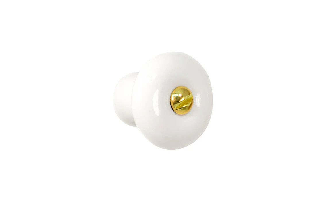 White Porcelain Cabinet Knob with Brass Screw - Image 4
