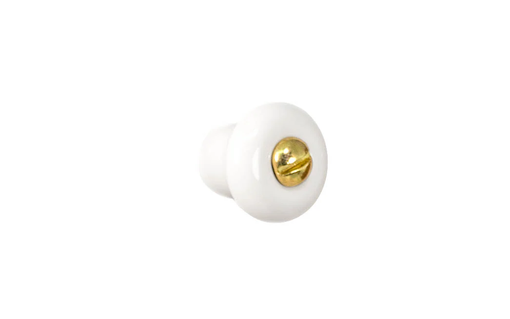 White Porcelain Cabinet Knob with Brass Screw - Image 5